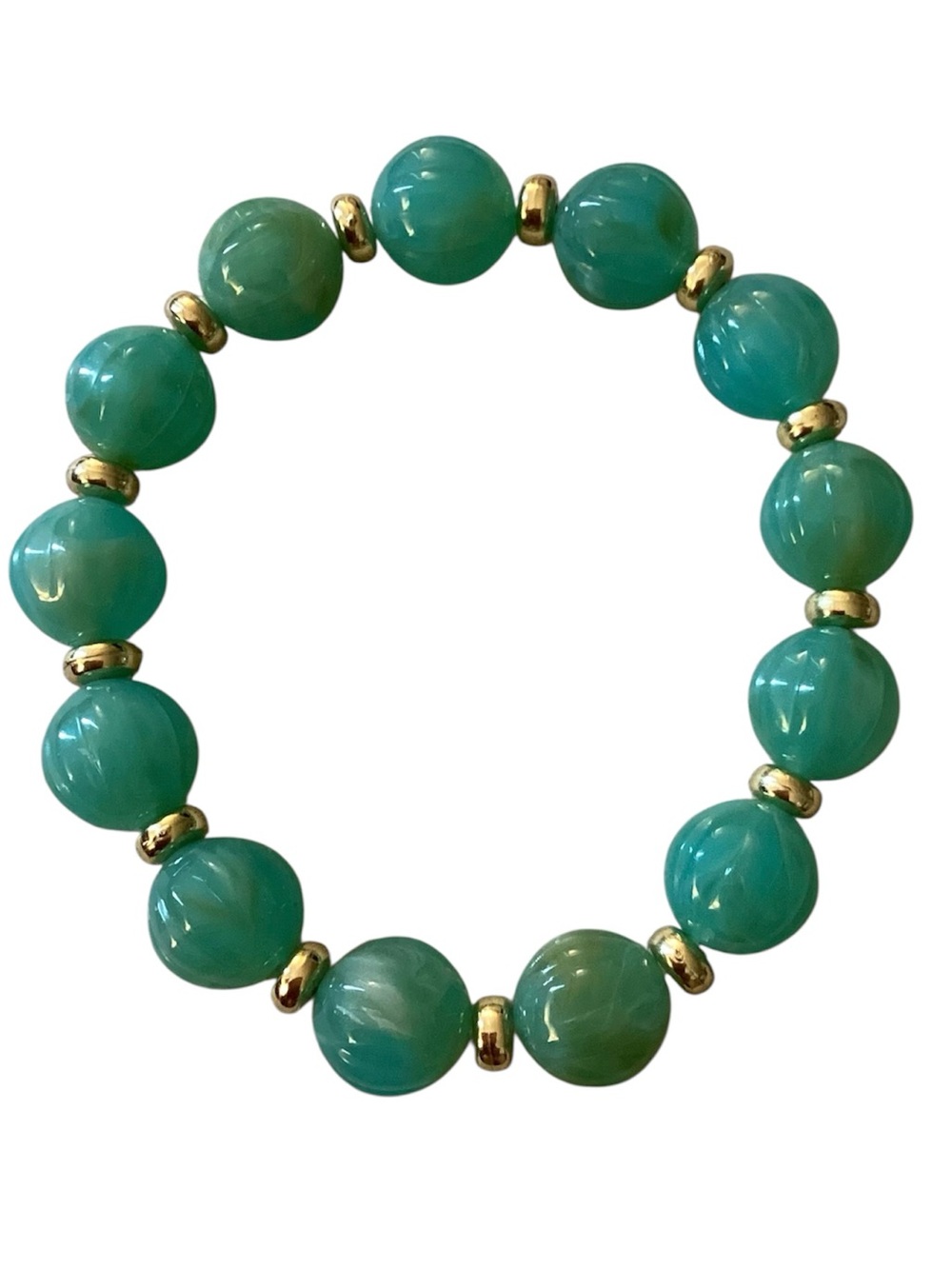 Boho Style Green/Gold Textured Beaded Stretch Bracelet (NWT)